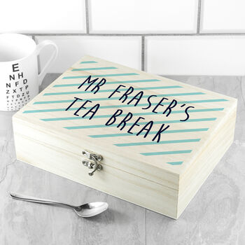 Personalised Striped Teacher's Tea Break Box With Tea, 4 of 8