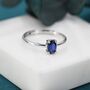 Sterling Silver Created Blue Sapphire Oval Ring, thumbnail 4 of 12