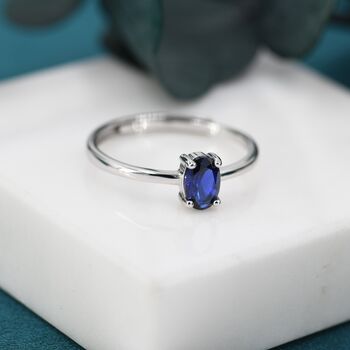 Sterling Silver Created Blue Sapphire Oval Ring, 4 of 12
