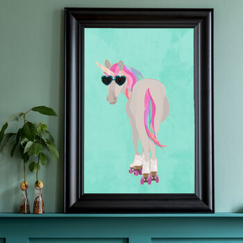 Custom Personalised Unicorn Rollerskating Art Print For Her, 2 of 8