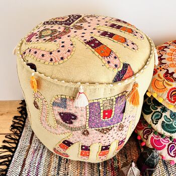 Green Tea Handmade Elephant Pouffe Footstool, 2 of 9