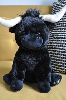 Large Black Longhorn Highland 30cm Cow Plush Toy, 2 of 12