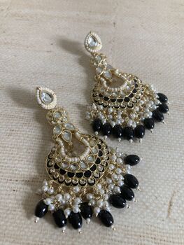 Meenakari Black Gold Plated Dangle Indian Earrings, 3 of 7