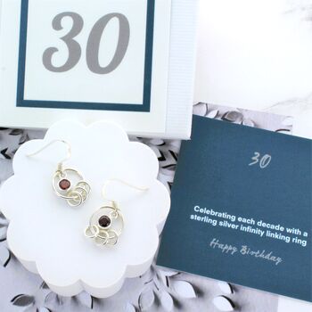 30th Birthday Infinity Birthstone Earrings, 2 of 4