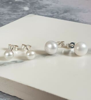Large White Freshwater Pearl Stud Earrings, 3 of 4