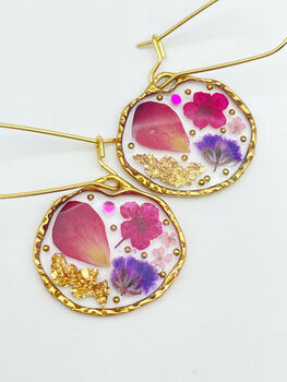 Dangle Earrings With Rose Petals And Gold Leaf, 7 of 11