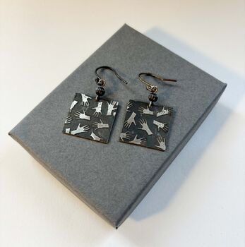 Sterling Silver Square Hands Drop Earrings, 4 of 4