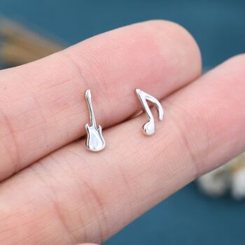 Mismatched Electric Guitar And Music Note Stud Earrings, 6 of 10