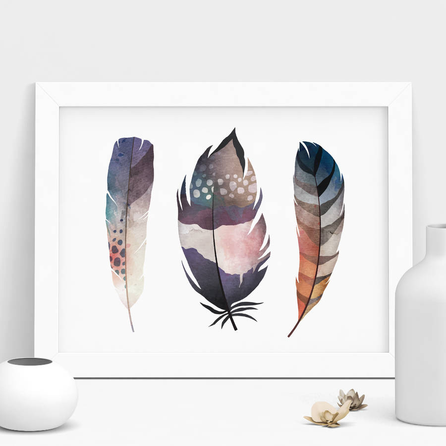 feather illustration watercolour print by the motivated type ...