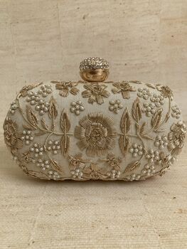 Gold Silk Oval Clutch Bag, 3 of 9