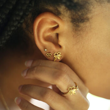 Yellow Gold Vermeil Sterling Silver Bee Flower Studs, 2 of 5