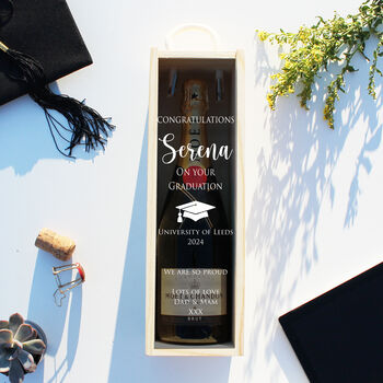 Personalised Graduation Wooden Bottle Gift Box Cap Design, 3 of 8