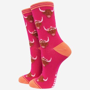 Women's Highland Cow Bamboo Socks Gift Set, 5 of 5