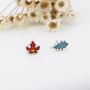 Sterling Silver Mismatched Enamel Maple Leaf And Oak Leaf Stud Earrings, thumbnail 7 of 12
