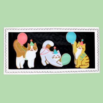 Biscuiteers Hand Iced Purrfect Party Cats Letterbox Biscuits, 2 of 3