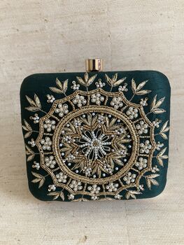 Emerald Green Mandala Design Square Clutch Bag, 3 of 10