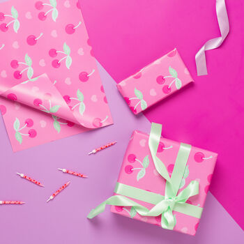 Pink Cherry And Heart Valentines Wrapping Paper, 2 of 2