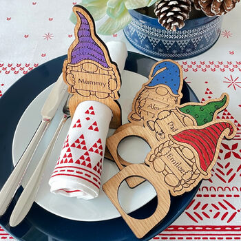 Personalised Christmas Gonk Gnome Painted Napkin Rings, 4 of 4