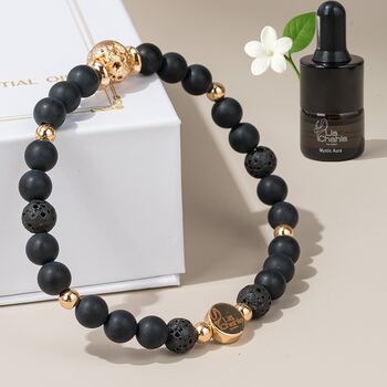 Bracelet Gifts For Men / Black Onyx Aromatherapy Bracelet With Oil Christmas Gift Set, 8 of 9