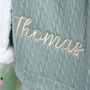 Personalised Sage Pom Pom Blanket For Baby, thumbnail 3 of 7