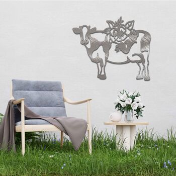 Rusted Metal Cow Garden Decor Cow With Flowers Art, 4 of 10