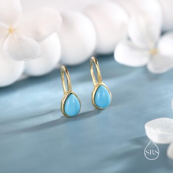 Sterling Silver Pear Cut Turquoise Stone Drop Hook Earrings, 2 of 12