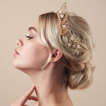 Wedding Tiara With Ivory Crystals And Flowers Coraline, 7 of 11