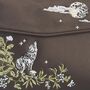 Wolf And Moon Embroidered Charcoal Satin Tote, thumbnail 8 of 8