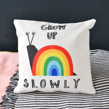 Grow Up Slowly Personalised Rainbow Cushion, 2 of 5