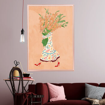 Custom Boho Dress Woman Holding Flowers Art Print, 4 of 9