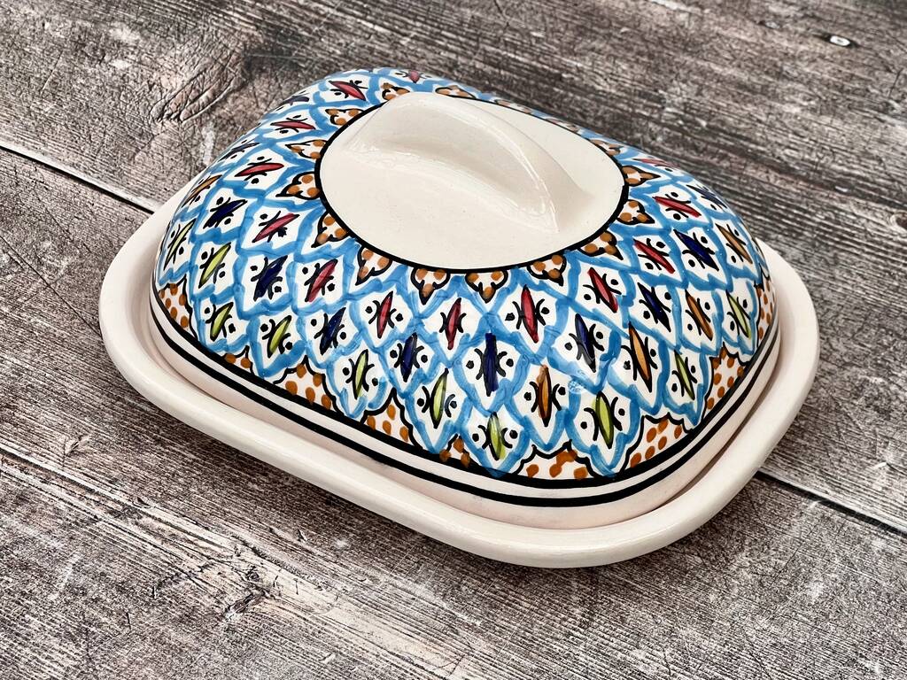 Multi Coloured Patterned Butter Dish, 1 of 4