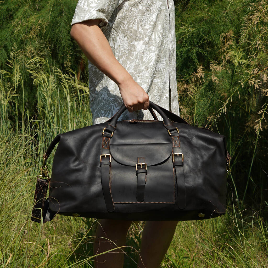 Genuine Leather Holdall With Front Pocket Detail By EAZO ...