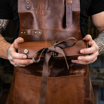 Personalised Brown Leather Apron And Tool Roll Gift Set, 4 of 10
