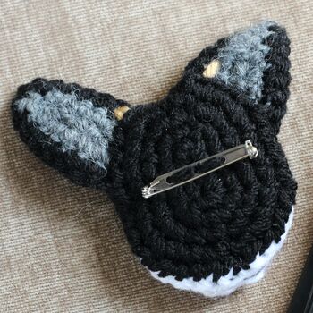 Personalised Crochet Dog Face Brooch Letterbox Gift, 9 of 9