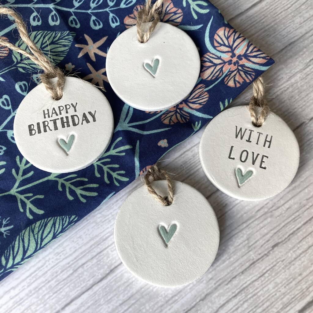 Birthday Gift Set Fabric Wrap And Four Clay Tags, 1 of 6
