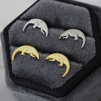 Sterling Silver Pangolin Stud Earrings, 4 of 11