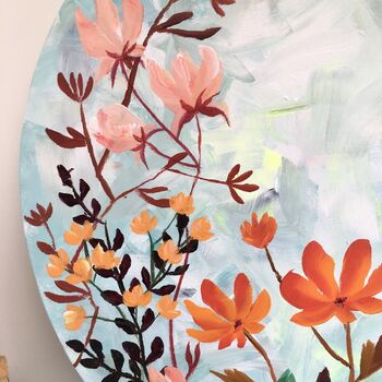 Round Floral Cotton Canvas Painting Warm Palette, 2 of 5