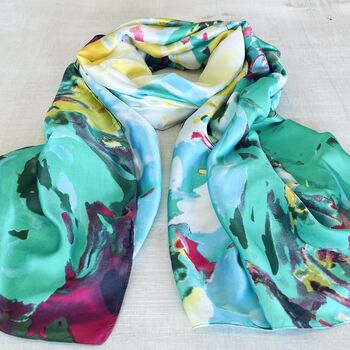 Silk Blend Summer Abstract Floral Print Scarf, 2 of 6