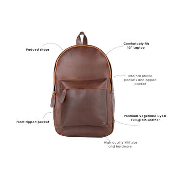 Personalised Leather Classic Backpack/Rucksack, 4 of 12