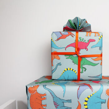 Colourful Dinosaur Luxury Birthday Wrapping Paper, 3 of 3