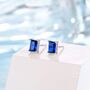 Sterling Silver Emerald Cut Sapphire Blue Cz Stud Earrings, thumbnail 6 of 12