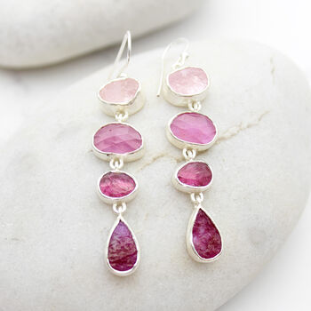 Statement Ruby, Tourmaline And Morganite Gemstone Sterling Silver Earrings, 3 of 4