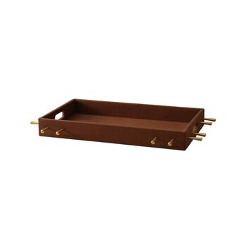 Rectangular Brown Leather Tray With Brass Rods, 2 of 2
