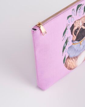 Catherine Rowe Pet Portraits Pug Pink Cotton Pouch, 5 of 5