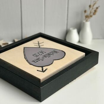 Love Heart With Names And A Date Printed On Wood, 9 of 11