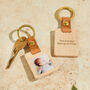 Personalised Wooden Photo Keyring With Leather Strap, thumbnail 1 of 6