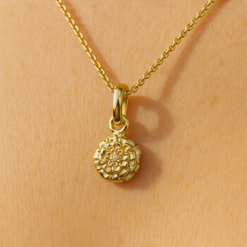 Personalised Gold Plated Sterling Silver October Marigold Birth Flower Necklace, 2 of 9