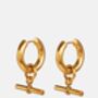 Chunky 18 K Thick Gold Plated T Bar Hoop Earrings, thumbnail 2 of 6