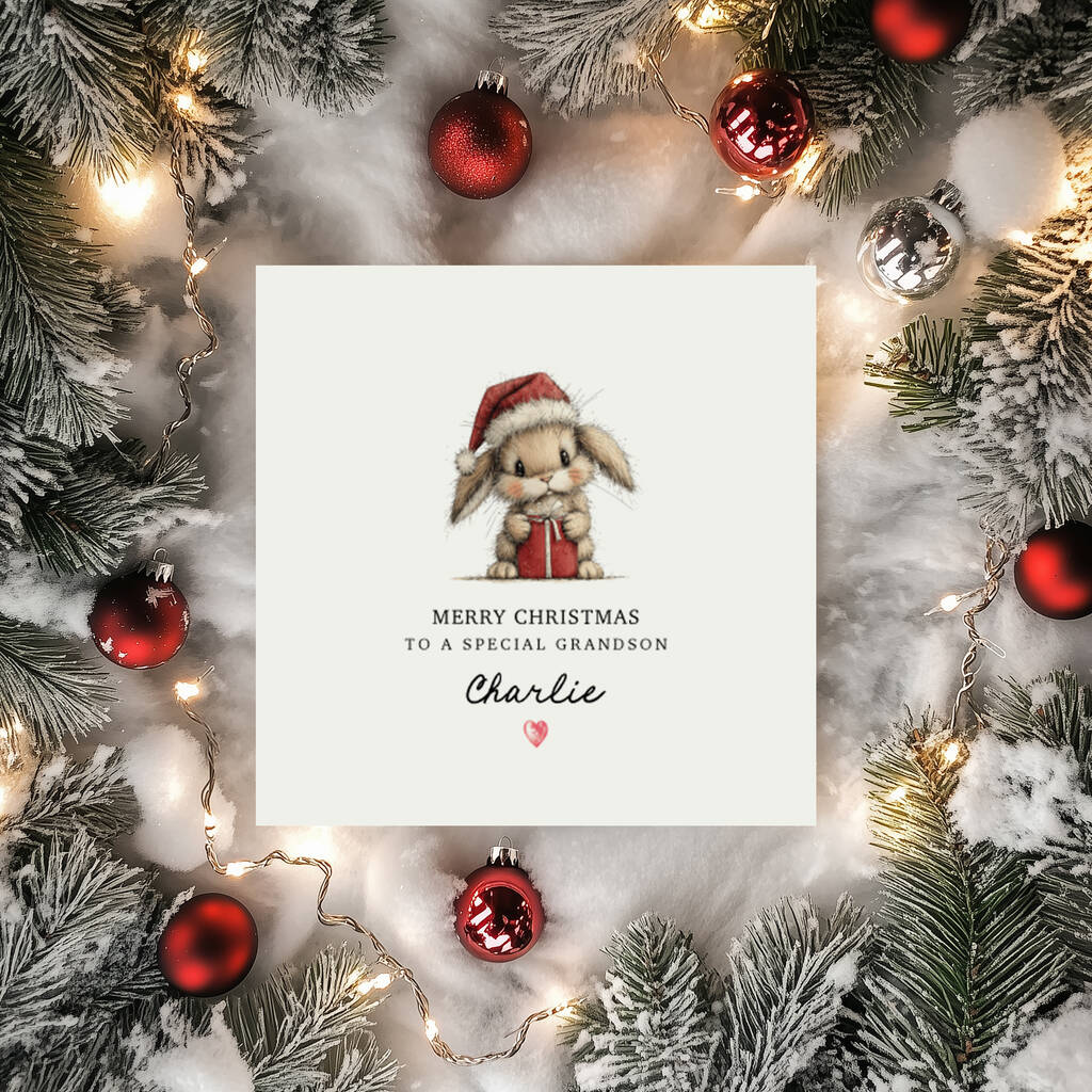 Bunny Christmas Card, For Grandson, Son Or Nephew, 1 of 2