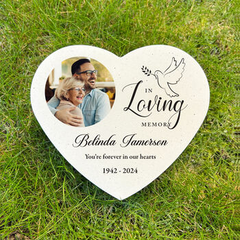 Personalised In Loving Memory Dove Photo Resin Heart Grave Marker, 4 of 5